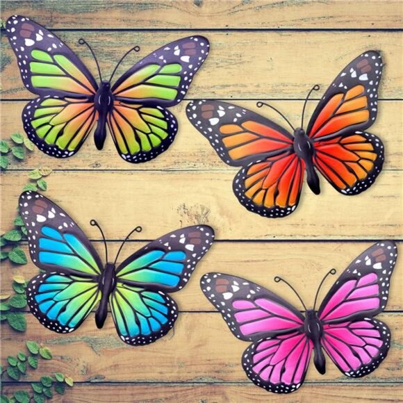 Metal Butterfly Wall Art Outdoor Decor - 4 Pack 9.8in Butterflies Wall Sculpture - Picture 2 of 7